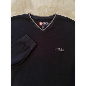 Chaps Ralph Lauren Sweater Mens Large Navy Rib‎ Knit Thermal V Neck Logo Preppy